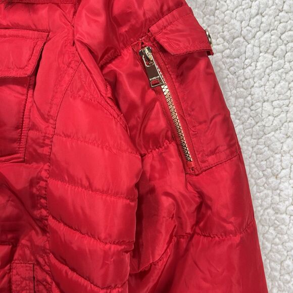 Bebe Red Puffer Jacket Women’s XL Faux Fur Hood Y2K Glam Streetwear Winter Coat - Picture 4 of 13